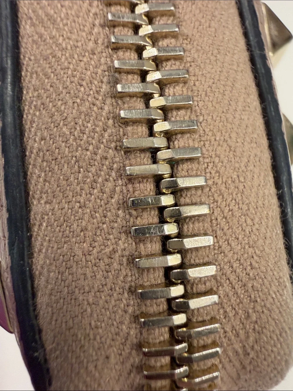 Valentino Garavani Taupe Pebbled Leather Zip Wallet with Gold Studs